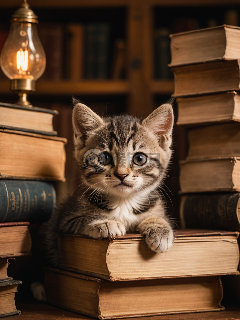 书堆中的小可爱：温馨氛围下的猫趣照