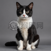 黑白色西装猫好奇一跃欲试专注拍摄画面