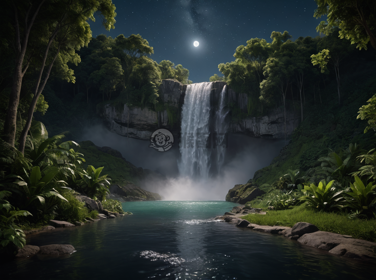 月光下瀑布与星空的绝美邂逅