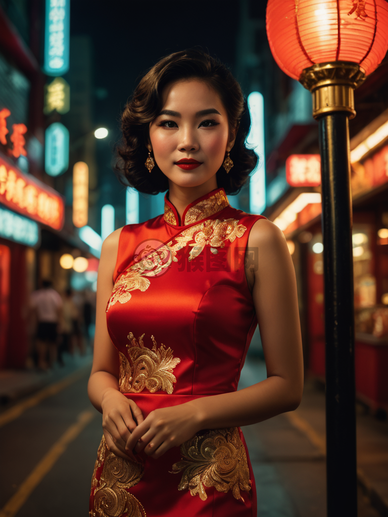港风美人，烟笼霓虹，红衫金绣，旧影迷离。