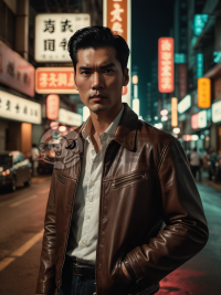 港风复古，黑发帅哥，街灯下沉思，4K画质电影感