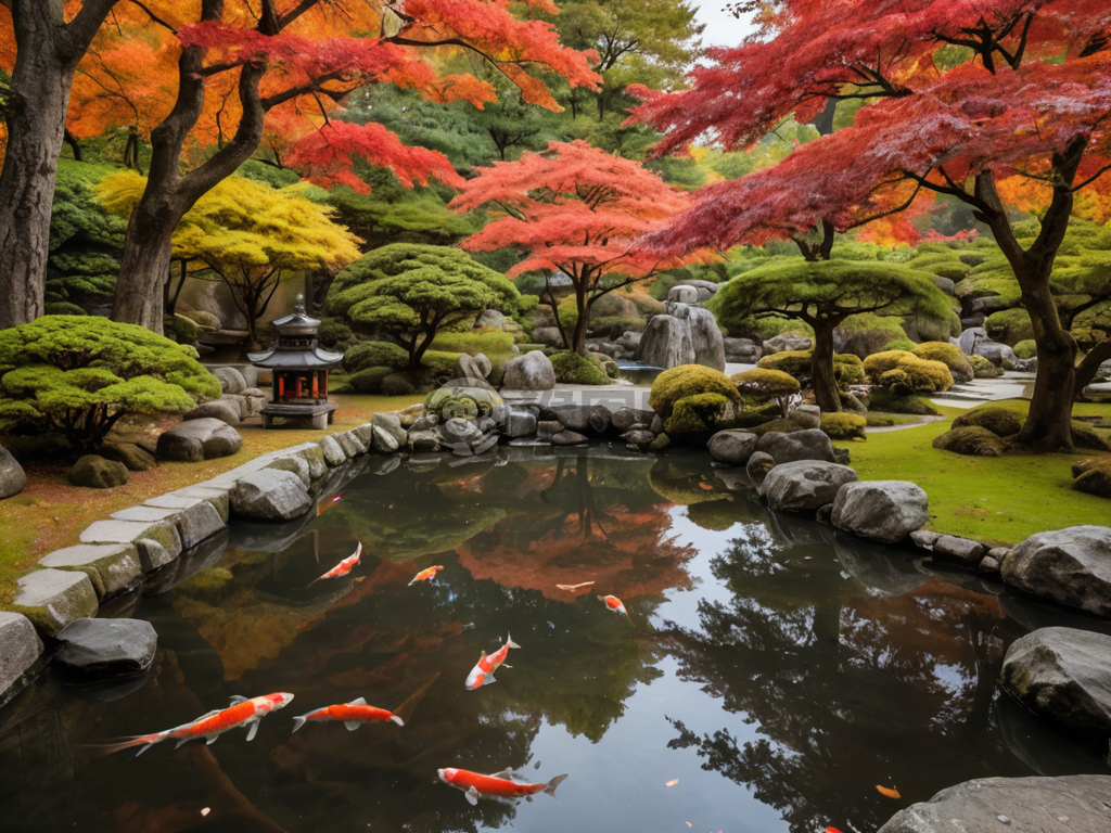 秋日静谧日式园林美景