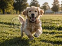 草地奔跑的金毛犬小精灵