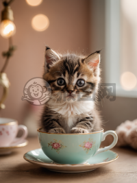 小茶杯中的梦幻猫咪摄影