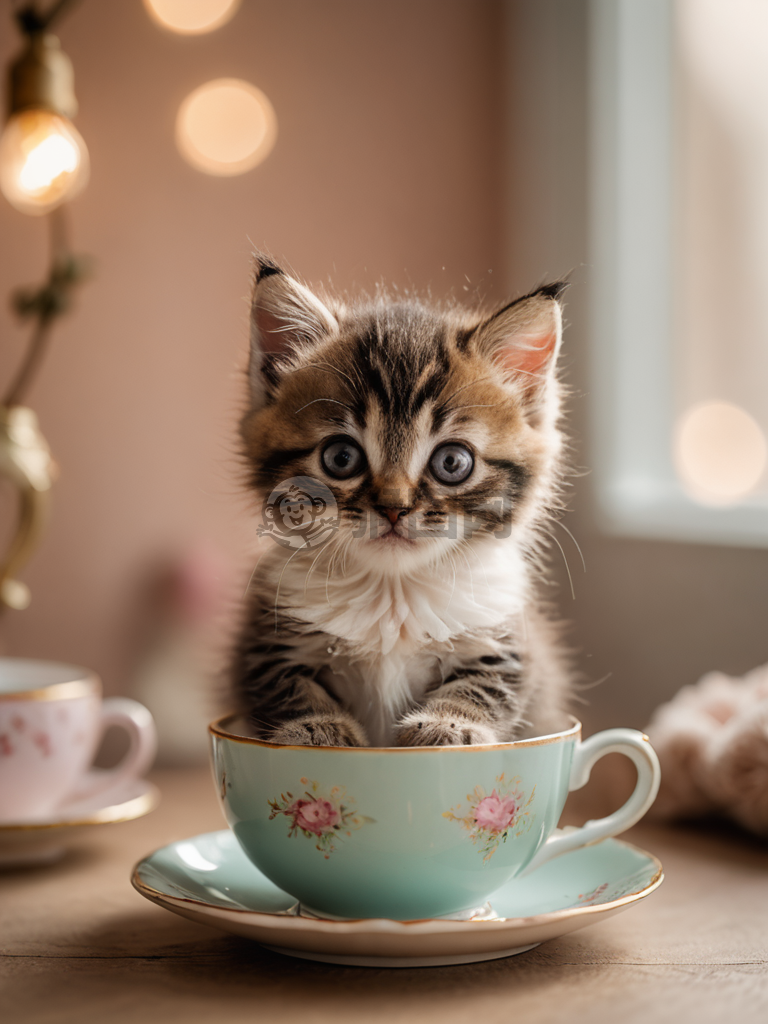 小茶杯中的梦幻猫咪摄影