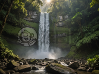 壮丽瀑布绿丛景，8K分辨率显神韵。