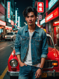 港风迷人夜色，牛仔外套潇洒。