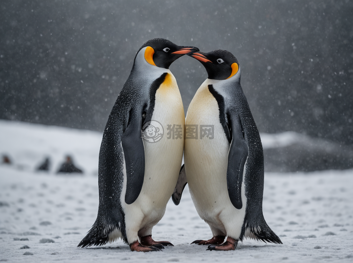 冰原双企鹅：雪景中的亲密时刻
