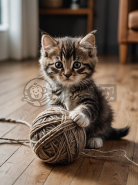 软绒绒小猫玩毛线球，自然光下趣味拍摄