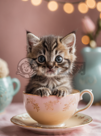 小茶杯中的梦幻猫咪摄影