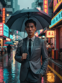 港风雨中独行，精英气质不减
