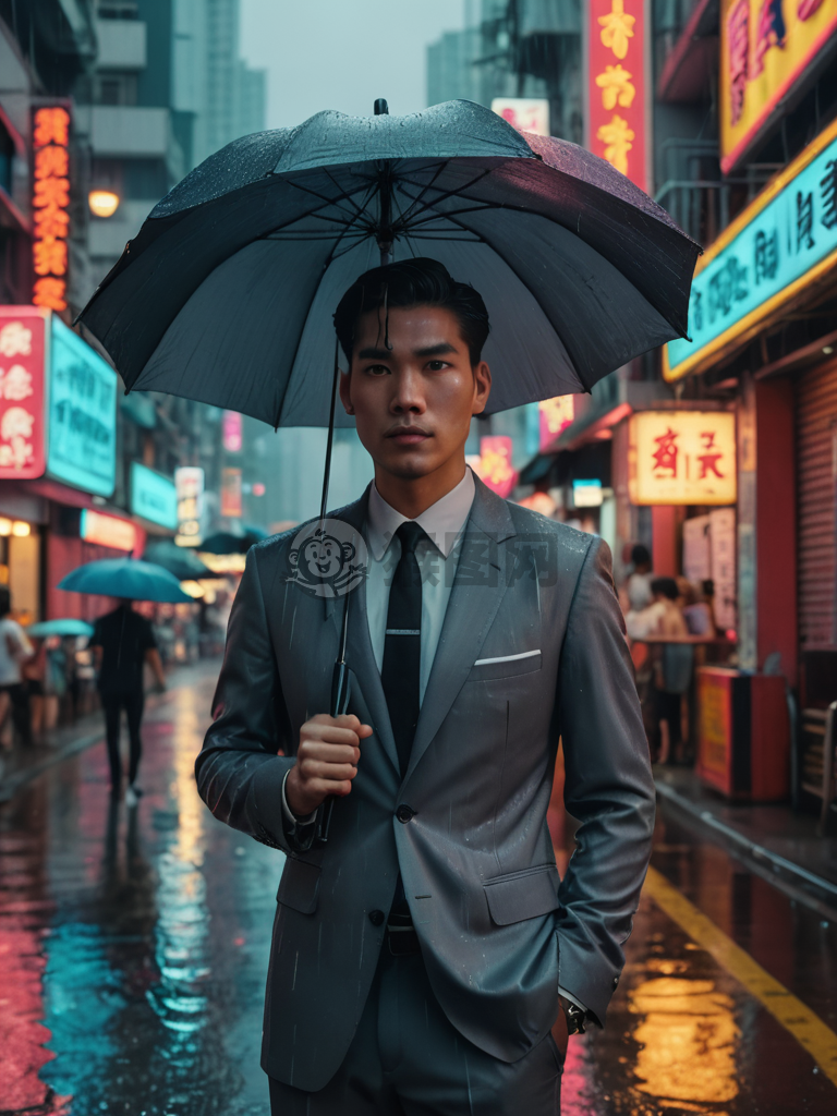 港风雨中独行，精英气质不减