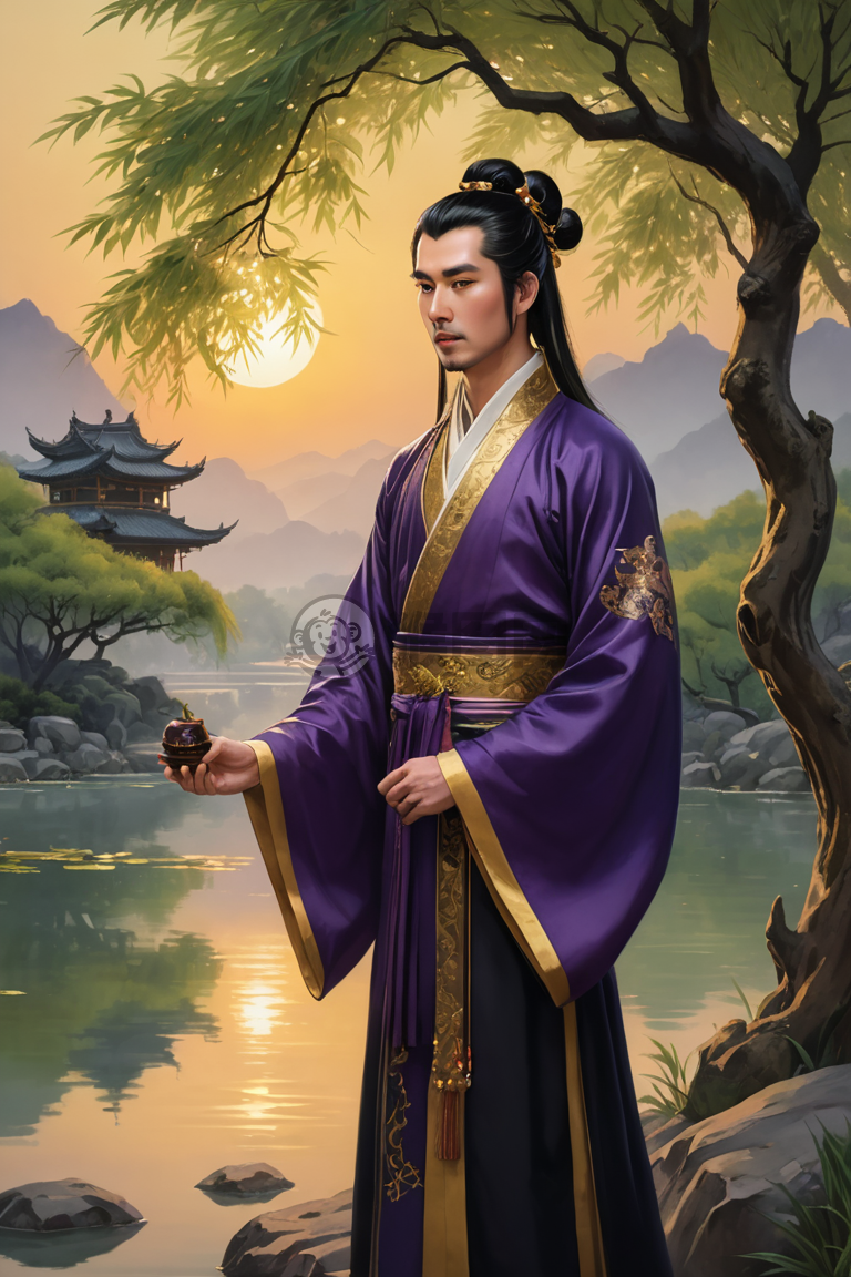 紫衣玉佩暮色河畔古王子