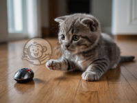《苏格兰折耳猫与小鼠玩偶》的照片作品
