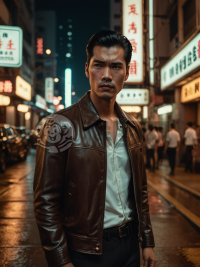 港风复古，黑发帅哥，街灯下沉思，4K画质港剧感大片