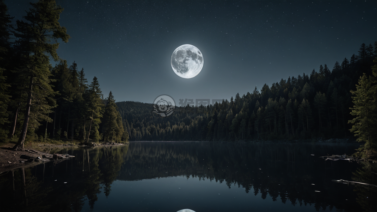 月光湖畔夜色美，森林星空入画来