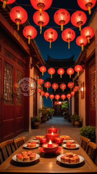 中秋佳节红烛高悬月正圆