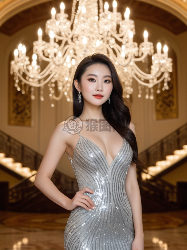 华裔美女惊艳盛装闪耀宴会厅