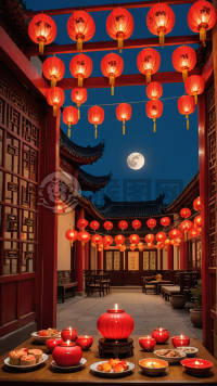 中秋佳节庭院赏月照