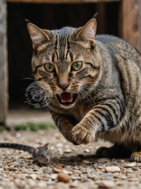 猫捕鼠动态，锐利眼神，8k高清分辨率