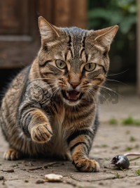 猫咪捕鼠瞬间，锐利眼神，利爪出击