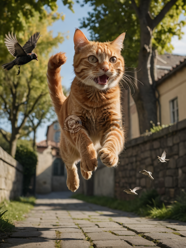 飞翔的猫与空中追逐：8K分辨率下的动态瞬间