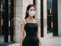 白衣黑裙自信女性现代建筑前时尚自信风采