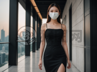 白衣黑裙自信美：现代建筑下的时尚佳人