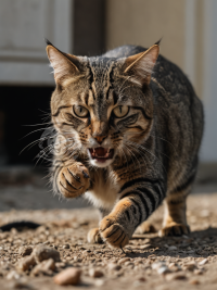 猫咪捕鼠瞬间，利爪露齿，动感十足，高清8k