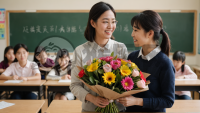 《教室鲜花师生情》