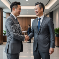 “中国商人会见客户办公室的精细照片”