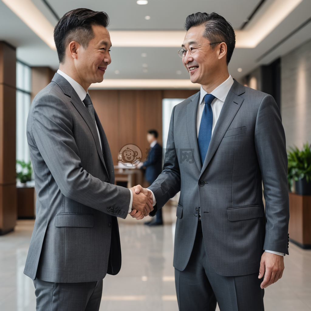 “中国商人会见客户办公室的精细照片”