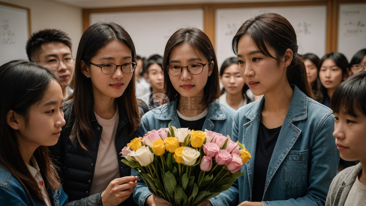 中国教师与学生们簇拥照相场面极富感召力