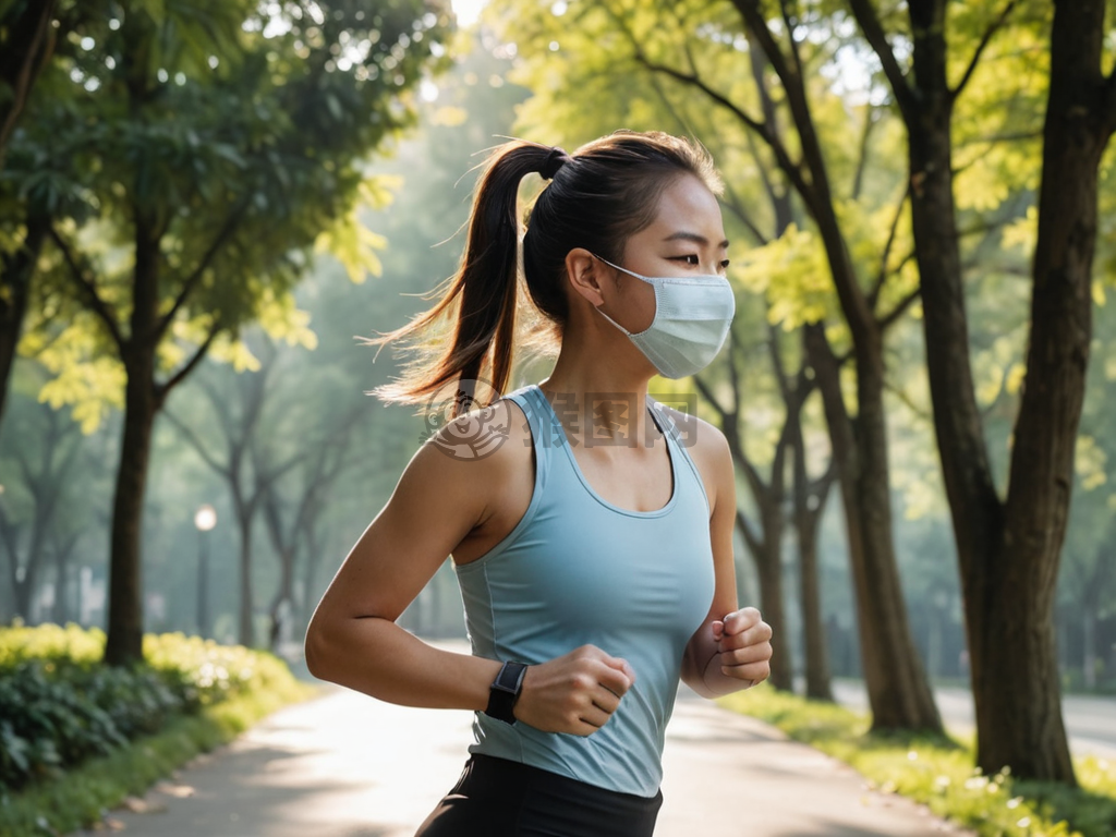 活力晨跑的中国年轻女性