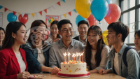 《中国学生惊喜老师 鲜花蛋糕教室欢庆》