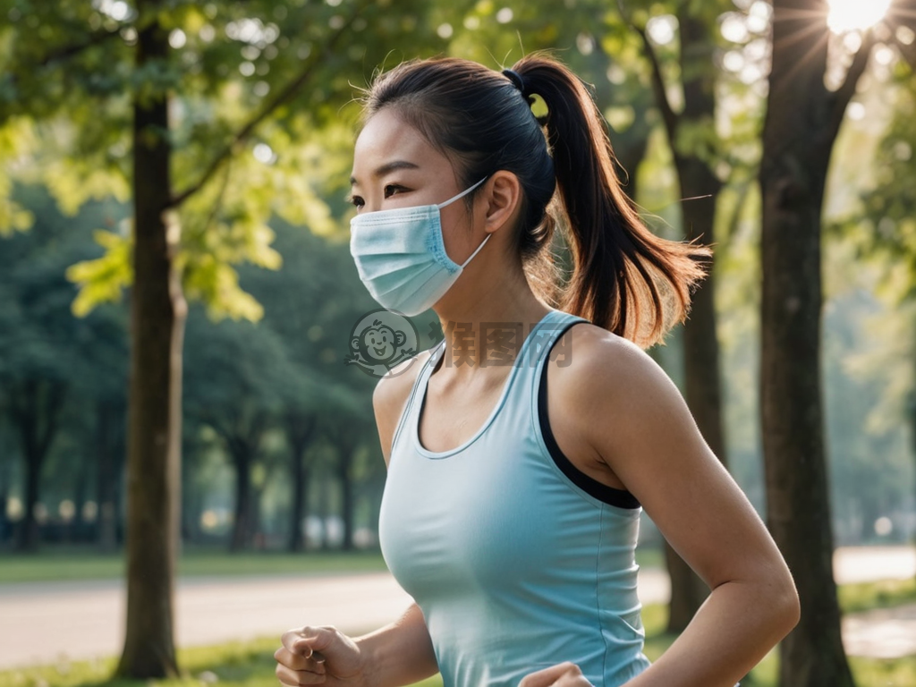 活力晨跑的中国年轻女性