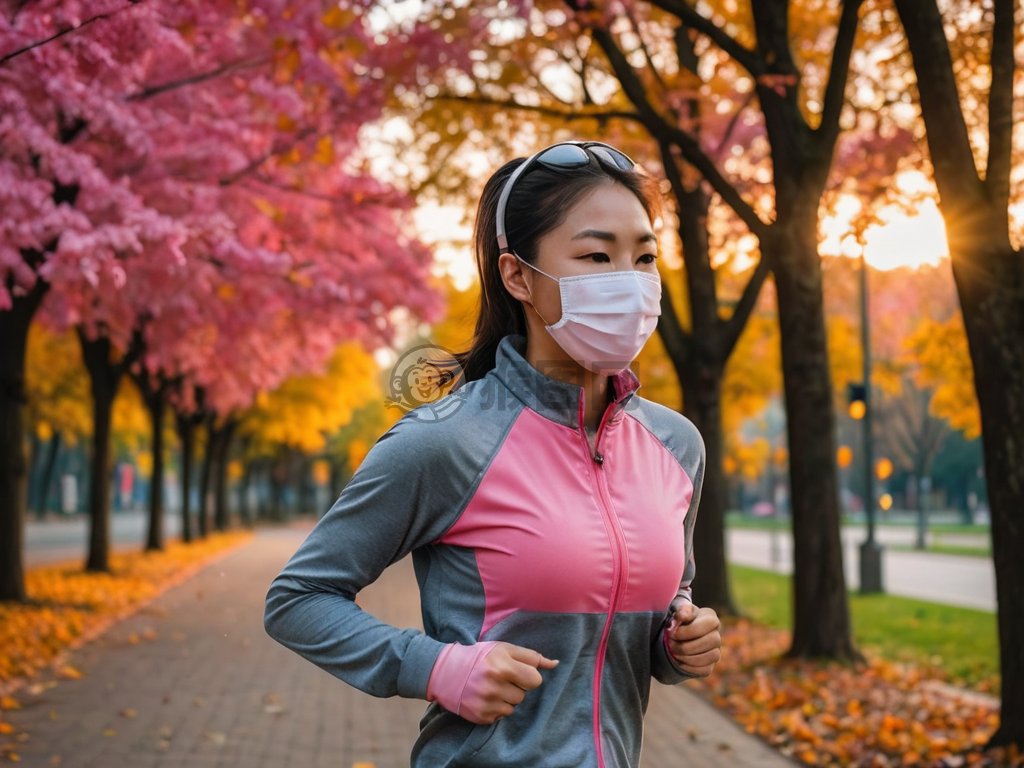 城市公园晨跑的女子