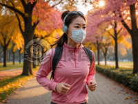 城市公园晨跑女，秋色健身情