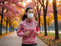 城市公园晨跑女健身者