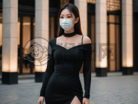 白衣黑裙自信女，时尚休闲现代派。