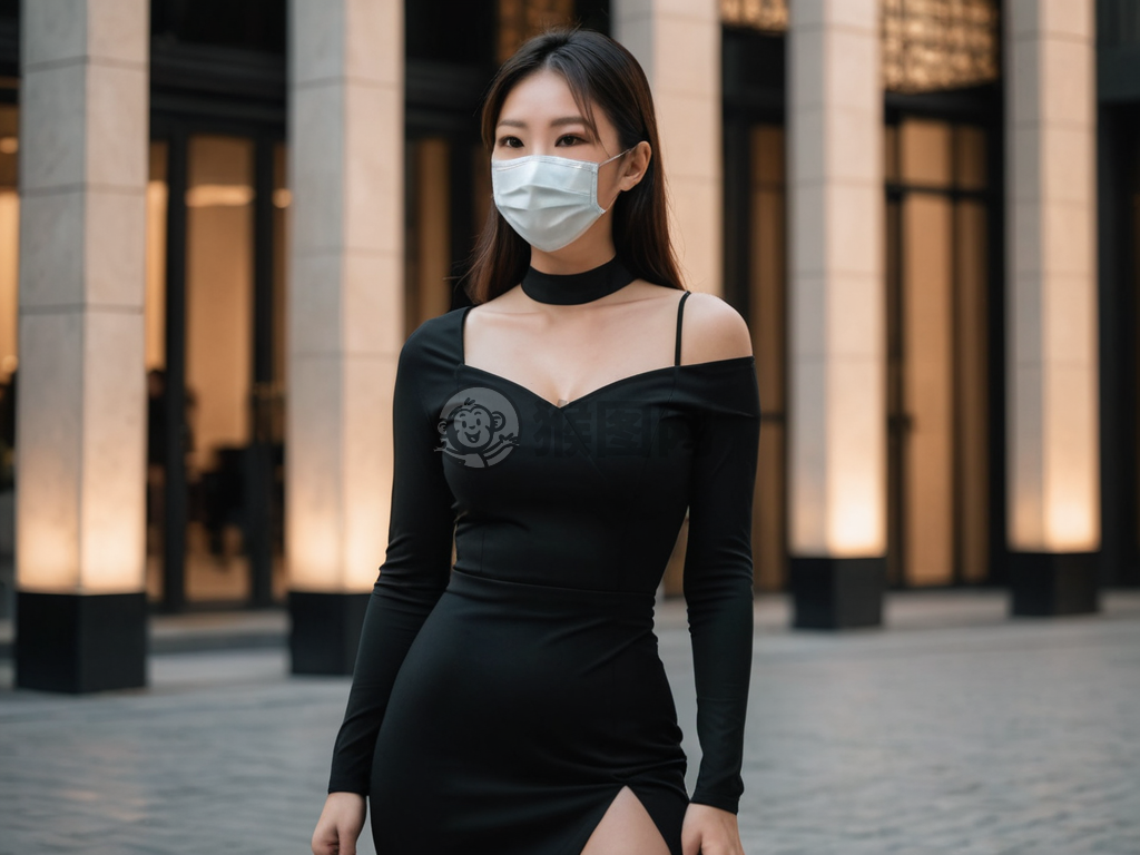 白衣黑裙自信女，时尚休闲现代派。