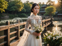 现代白纱新娘桥上倩影
