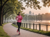 晨跑河边公园，樱花少女写真