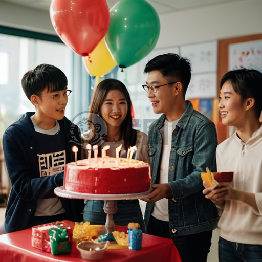 中国学生惊喜老师：礼物、气球与装饰的生日聚会