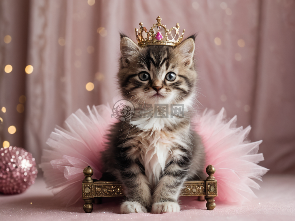 粉色小猫咪公主皇冠与蓬蓬裙的小公主之椅