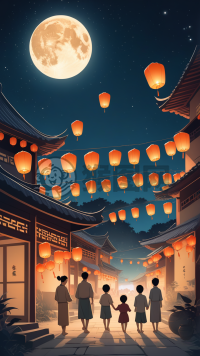 中国乡村中秋夜：放飞心愿的纸灯笼，满月如诗
