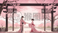 樱花下的浪漫手牵手