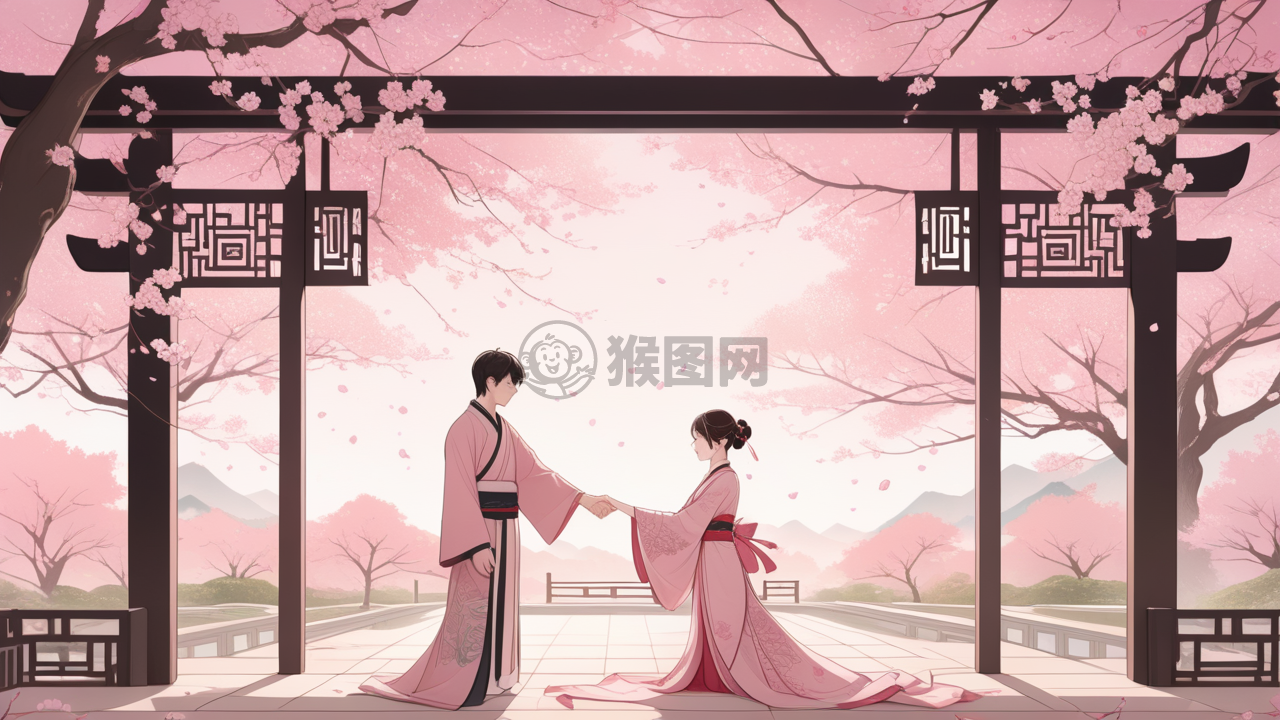 樱花下的浪漫手牵手