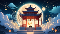 神秘玉兔捣药中秋之夜仙云绕月斋艺术氛围4K分辨率版