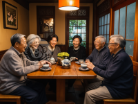 《茶馆聚老友，花前共笑谈》